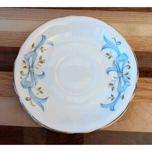 VTG Arklow Bone China Saucer Blue Leaves Bow Ireland     5 ³/⁴"